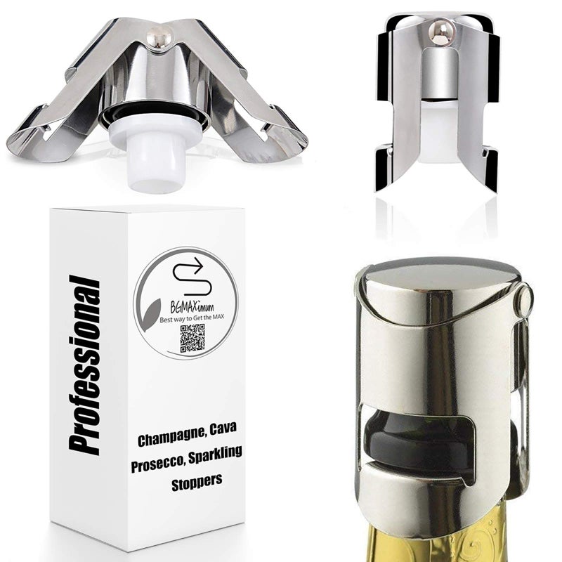 BGMAXimum Champagne Sealer Stopper, BGMAX 3 Pack Stainless Steel Sparkling Wine Bottle Plug Sealer Set with a Longer Sealing Plug, Gifts Accessories for Champagne - Image 1